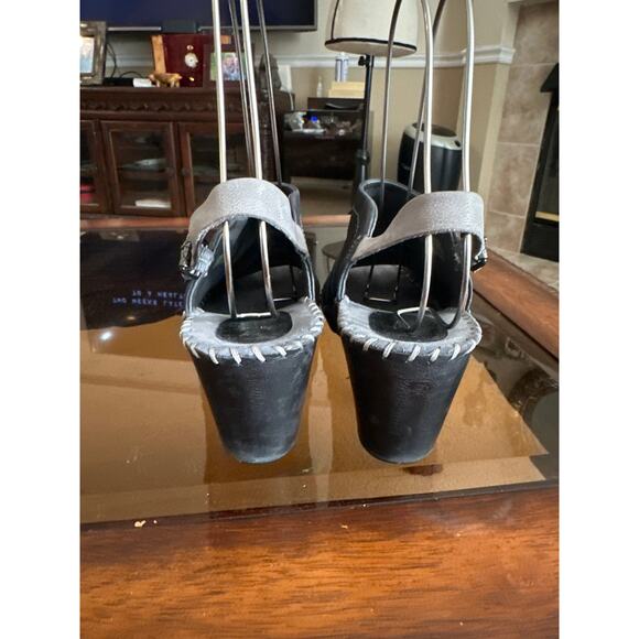 Women’s Bussola Black Leather Wedge Sandals Preppy Size 41 ( 10 ) - Picture 4 of 5